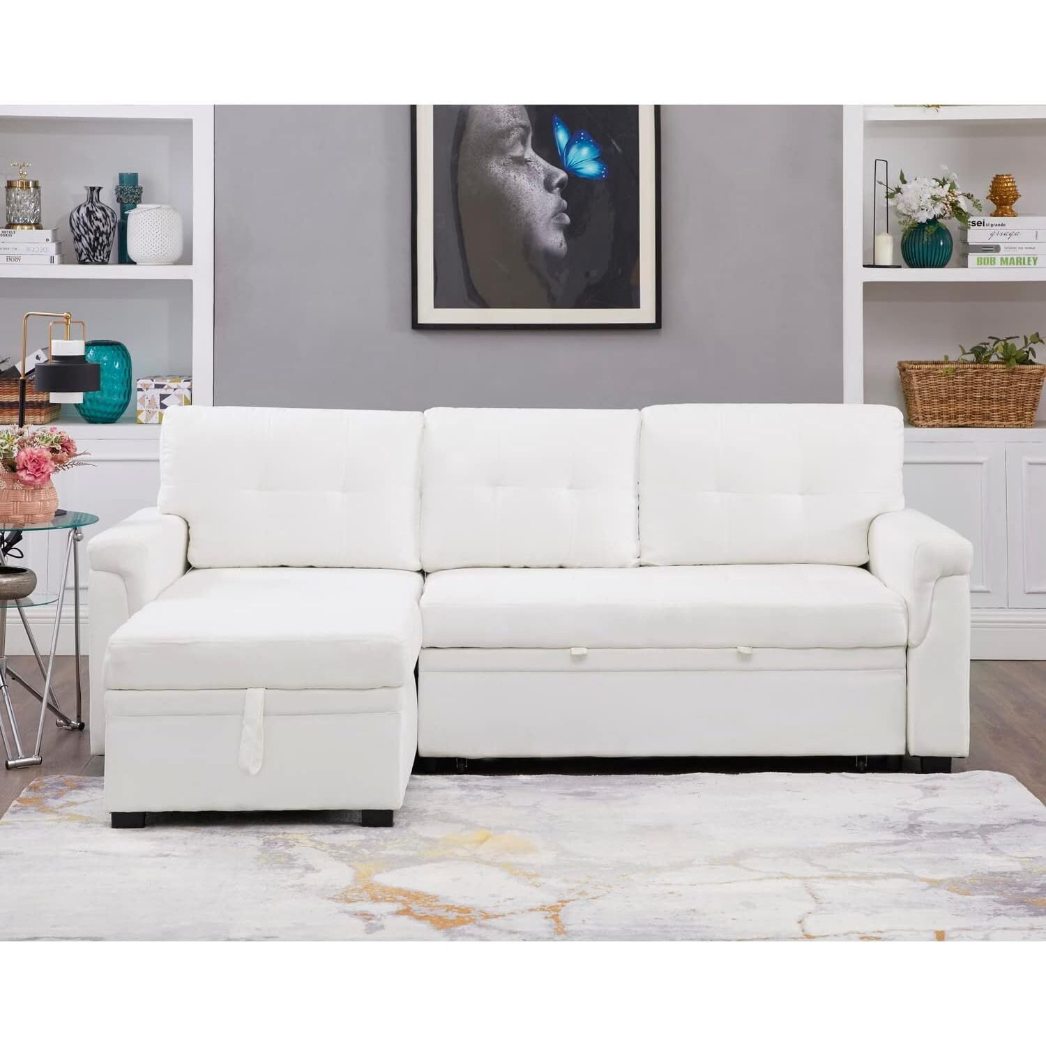 Laura reversible sleeper sectional sofa store storage chaise by naomi home