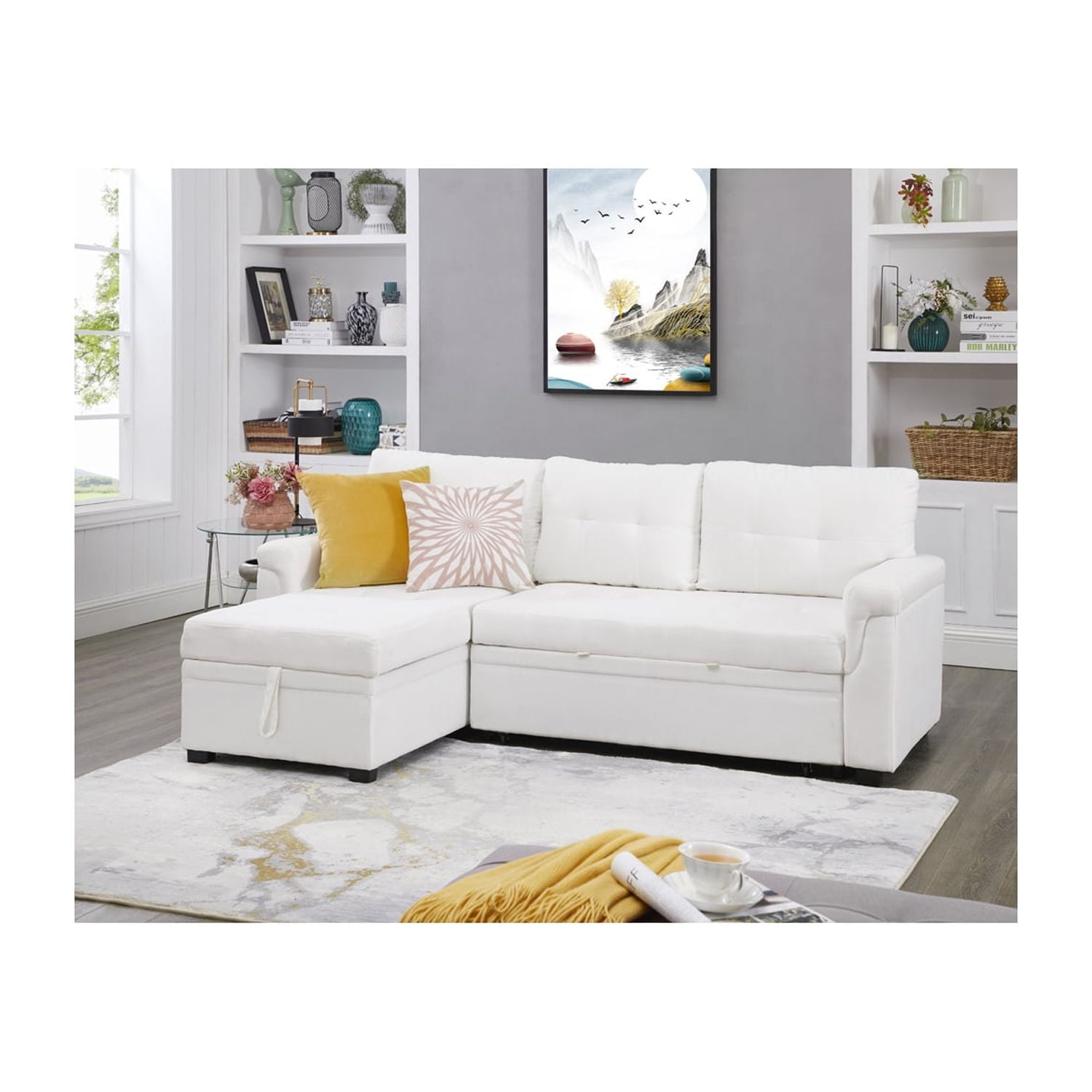Laura Reversible Sleeper Sectional Sofa Storage Chaise by Naomi Home
