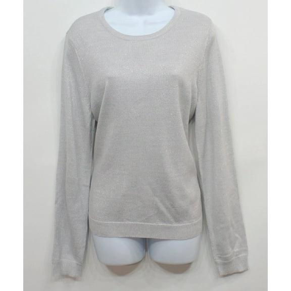 Laura Scott Grey Long Sleeve Crew Neck Sweater Sparkle Top Women's Medium