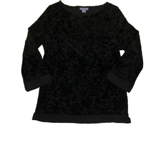 Laura Scott Womens Black Floral Velvet Blouse Shirt Long Sleeve T-Shirt