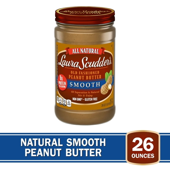 Laura Scudder's All Natural Smooth Peanut Butter, 26 oz Jar