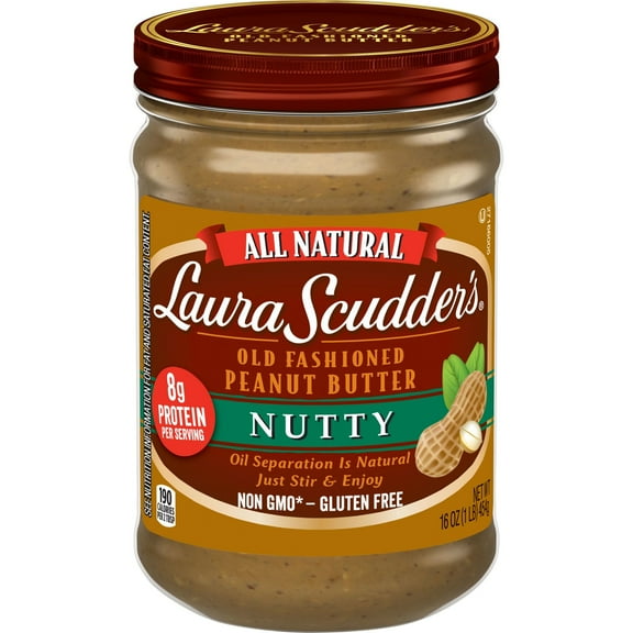 Laura Scudder's All Natural Nutty Peanut Butter, 16 oz Jar