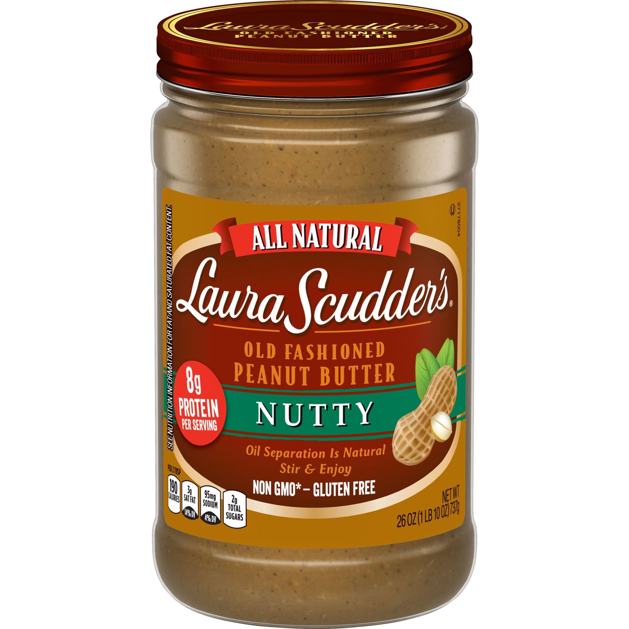 Laura Scudder's All Natural Nutty Peanut Butter, 26 oz Jar