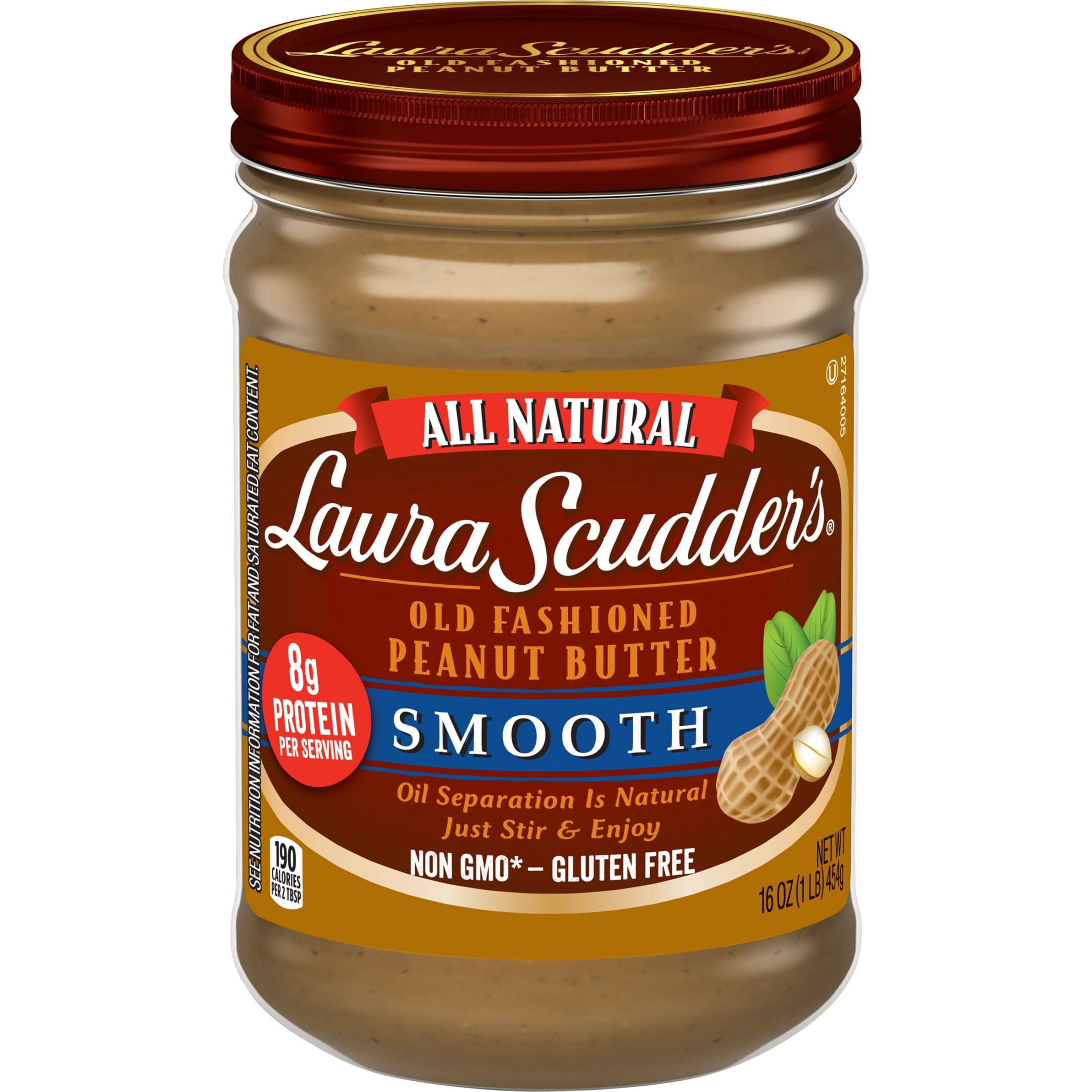 Laura Scudder's All Natural Smooth Peanut Butter, 16 oz Jar