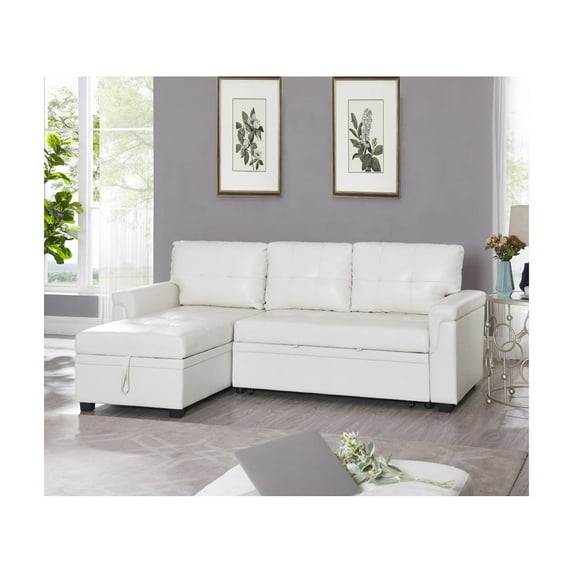 Laura Sectional Sofa Storage Chaise for living room by Naomi Home-Color:White,Fabric:Air Leather