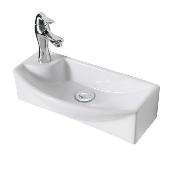 Laura Small Wall Mounted Bathroom Sink 18" W White Porcelain Coated Modern Sink with Single Faucet Hole in Left Side Renovators Supply