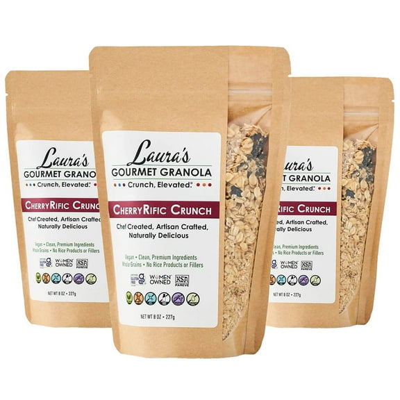 Laura's Gourmet Granola - CherryRific Crunch - Gluten, Soy & Dairy Free - Organic Agave, Chewy Tart Cherries & Flax, Vegan, Artisan, Chef's Trifecta of Taste, Texture & Mouthfeel - 8 OZ (3 Pack)