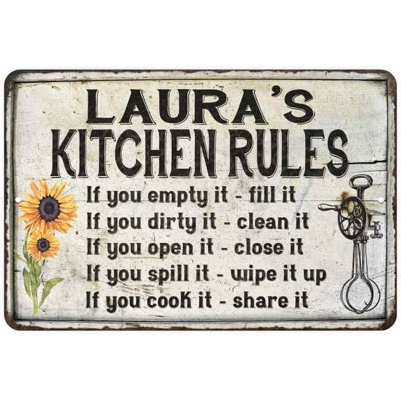 Laura's Kitchen Rules Chic Sign Vintage Decor 12x18 Metal Sign 112180032025