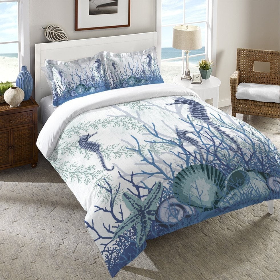 Aquatic Seahorses and Sea Shells Twin Duvet Cover