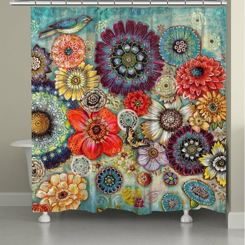 Vibrant Multicolor Bohemian Floral Fabric Shower Curtain