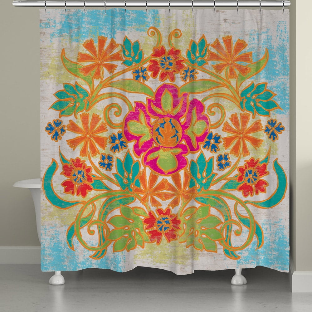 Vibrant Multicolor Polyester Bohemian Floral Shower Curtain