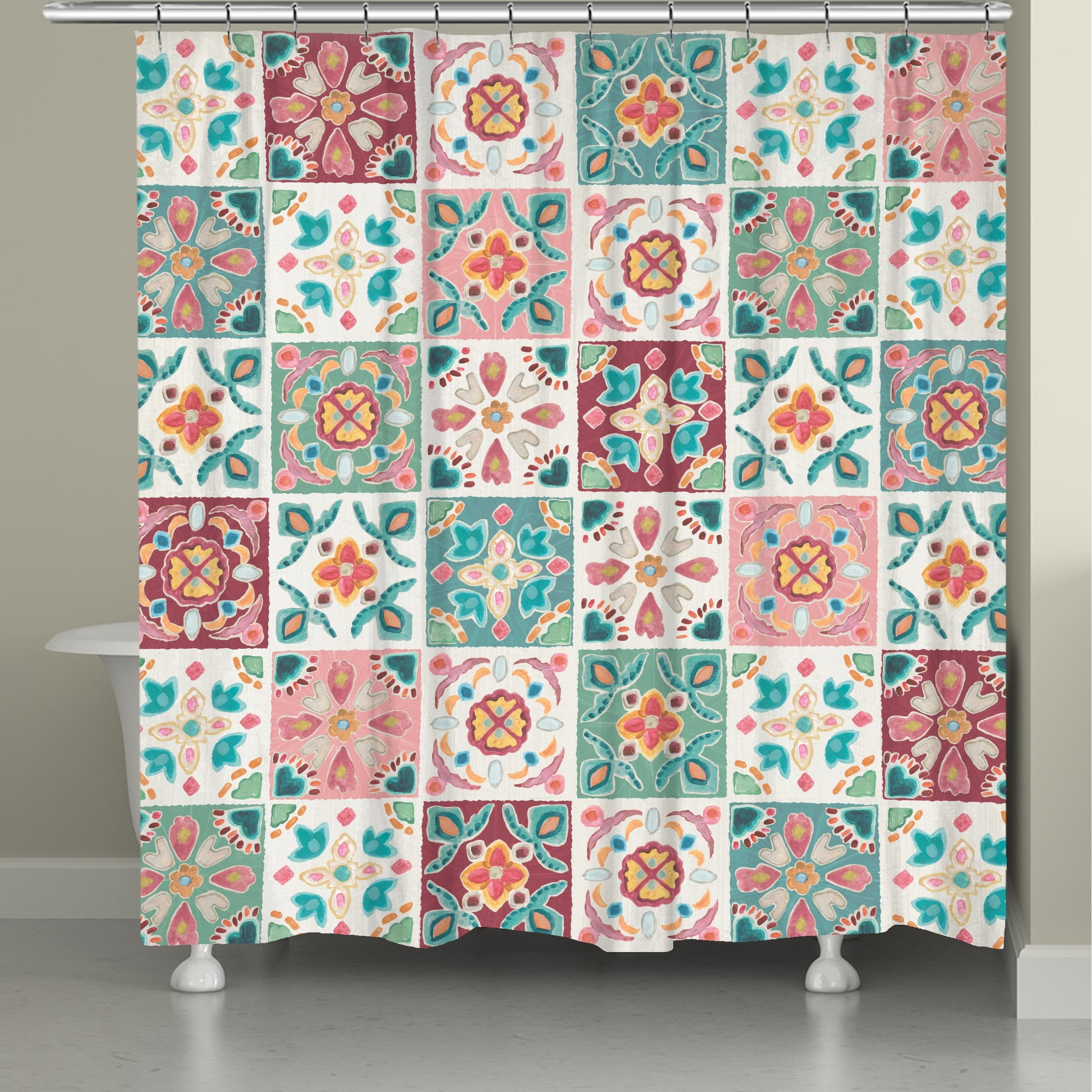 Bohemian Tiles Multicolor Polyester Shower Curtain, 71 x 72 Inches