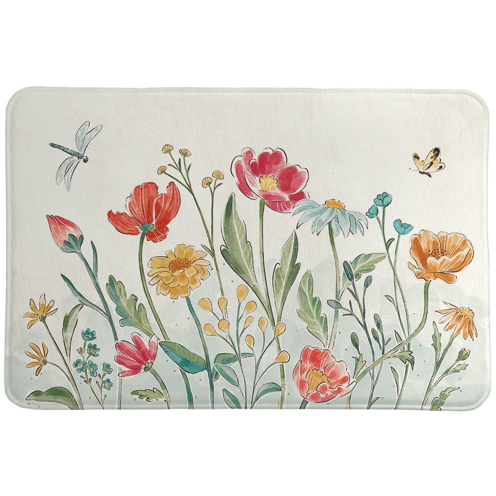 Boho Floral Memory Foam Rug with Colorful Wildflowers
