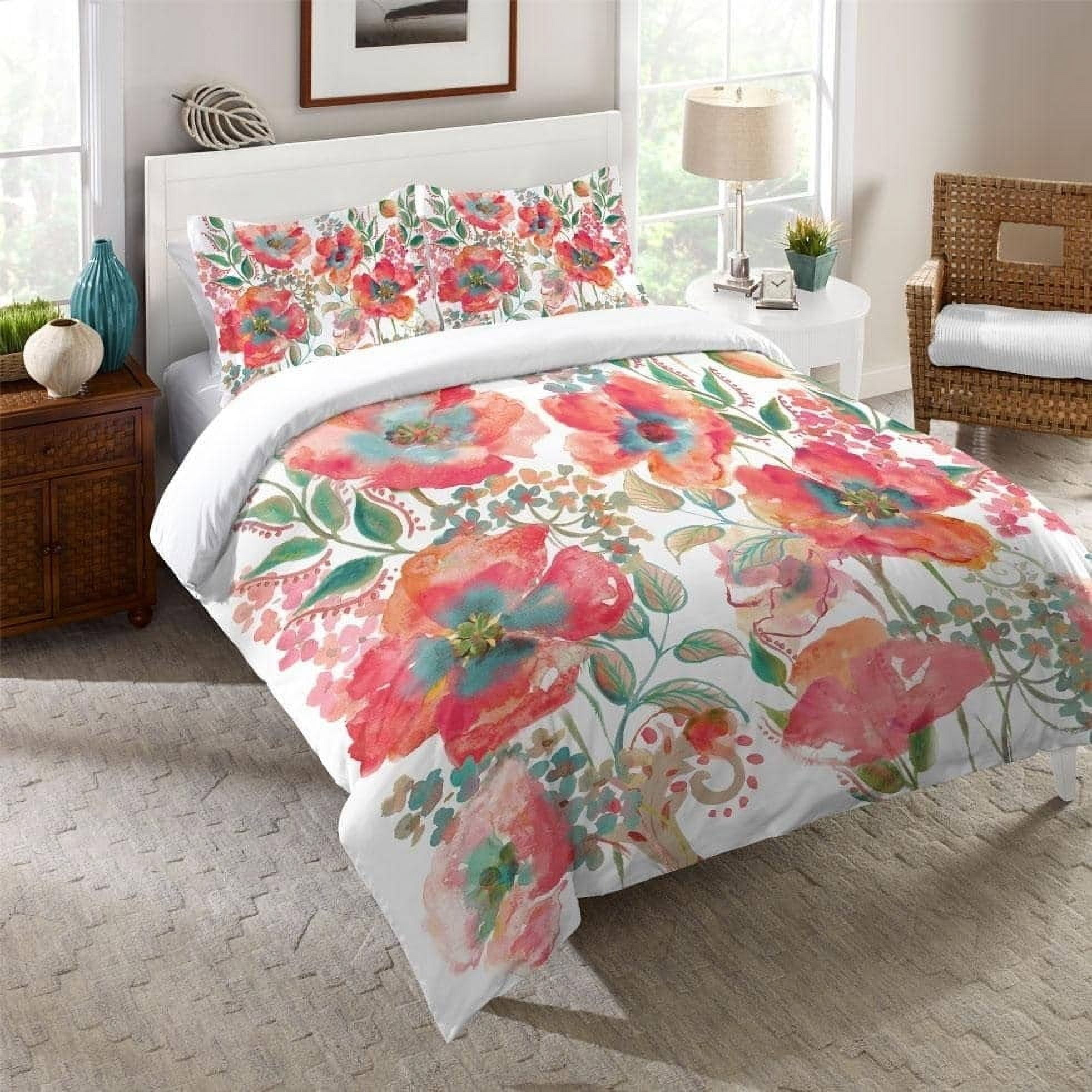 Boho Floral Watercolor Cotton Standard/Queen Sham