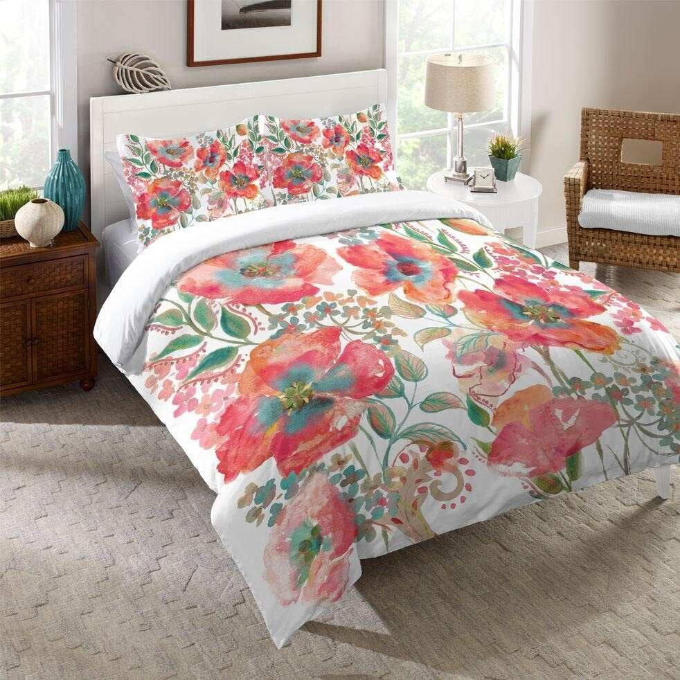 Boho Floral Watercolor Cotton Standard/Queen Sham