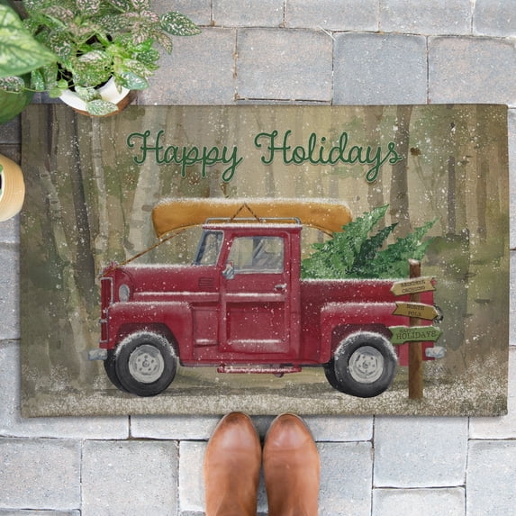 Laural Home Christmas Themed Chenille Outdoor Rug 18" x 30" - Holiday Birch Drifter