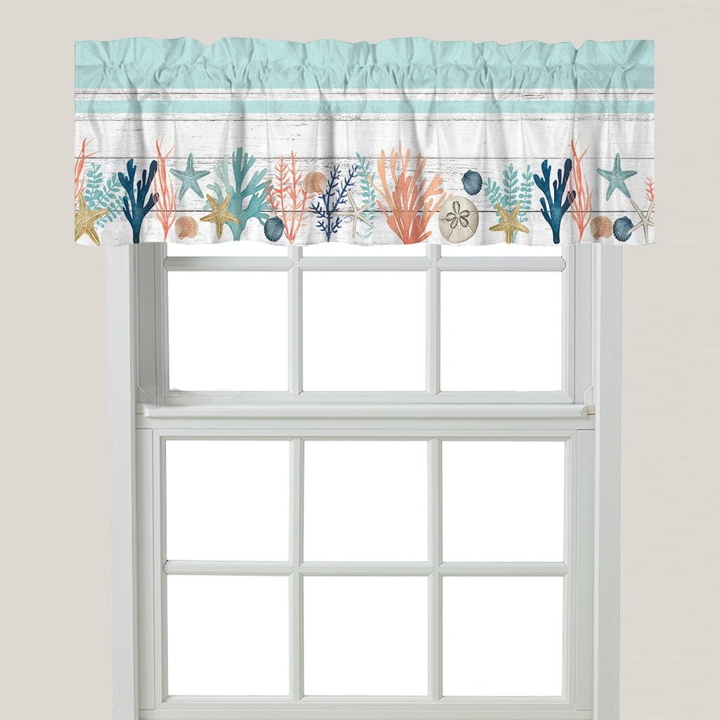 Coastal Reef Blue and Coral Rod Pocket Valance
