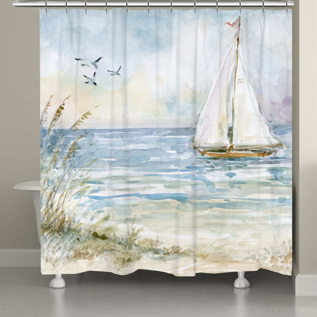 Laural Home Coastal Sanctuary Sailboat Shower Curtain 71x72 - Walmart.com