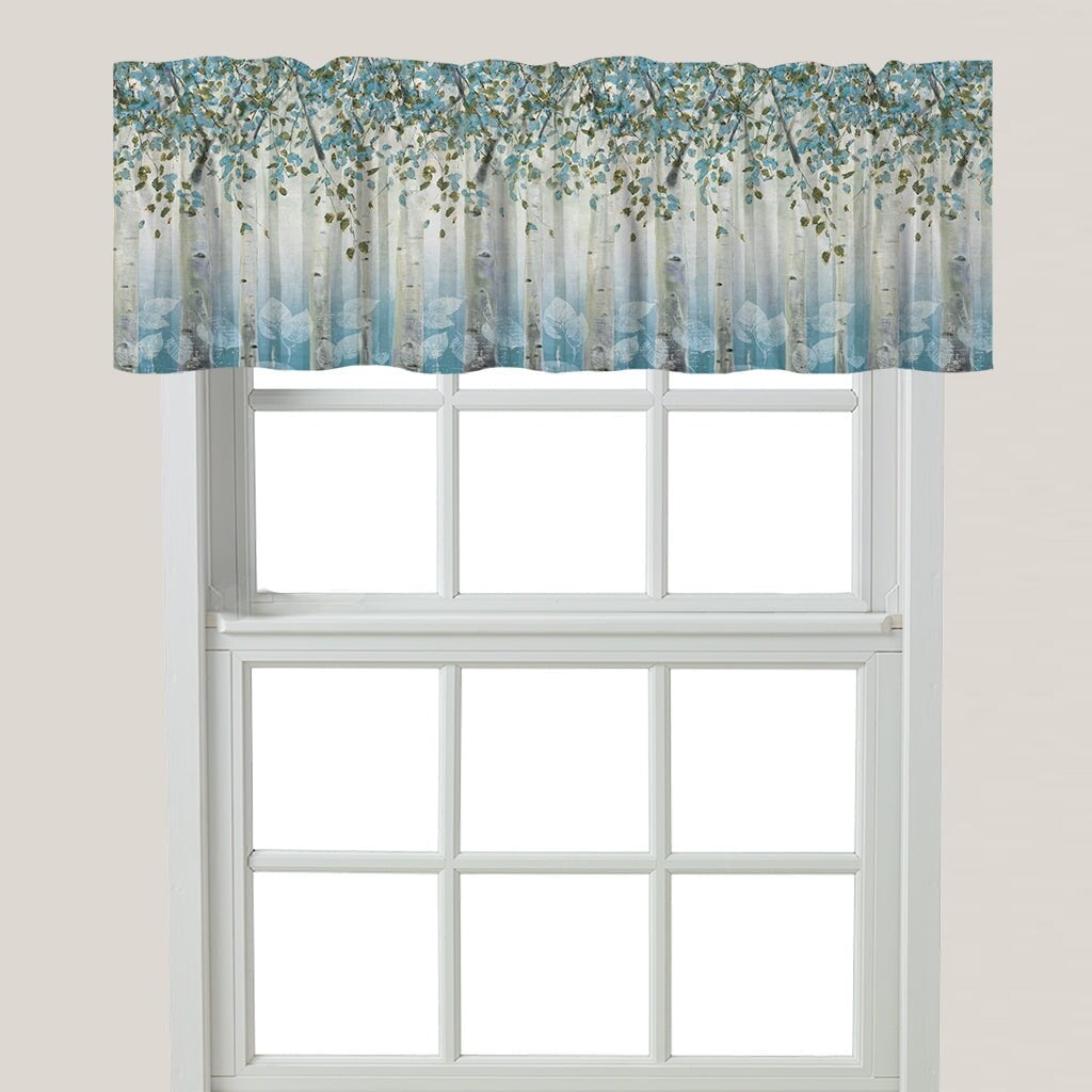 Dream Forest Blue and Gold Rod Pocket Window Valance
