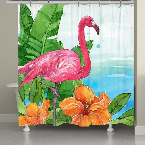 Laural Home Flamingo In The Tropics Shower Curtain