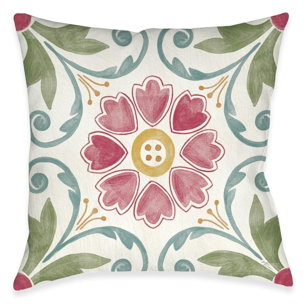 Floral Medallion Square Outdoor Pillow in Bright Spring Colors