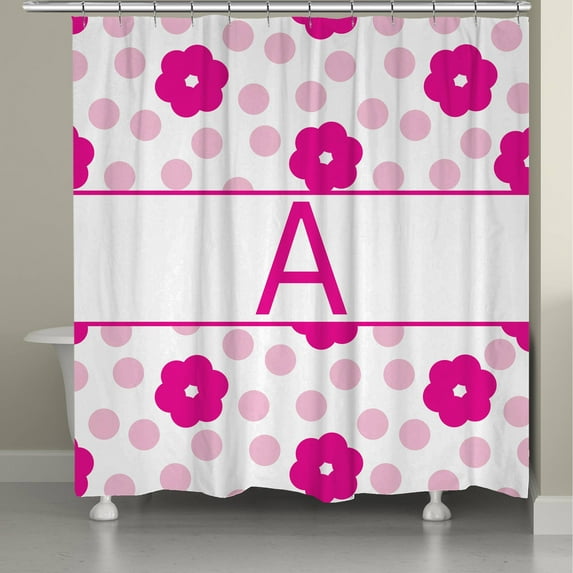 Laural Home Flowers and Polk-Dot Monogram Shower Curtain P