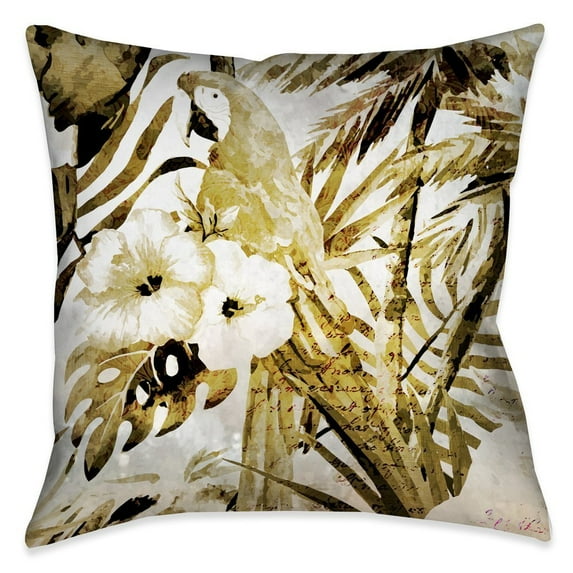 Laural Home Gold Macaw and Ferns Outdoor/Indoor Decorative Pillow