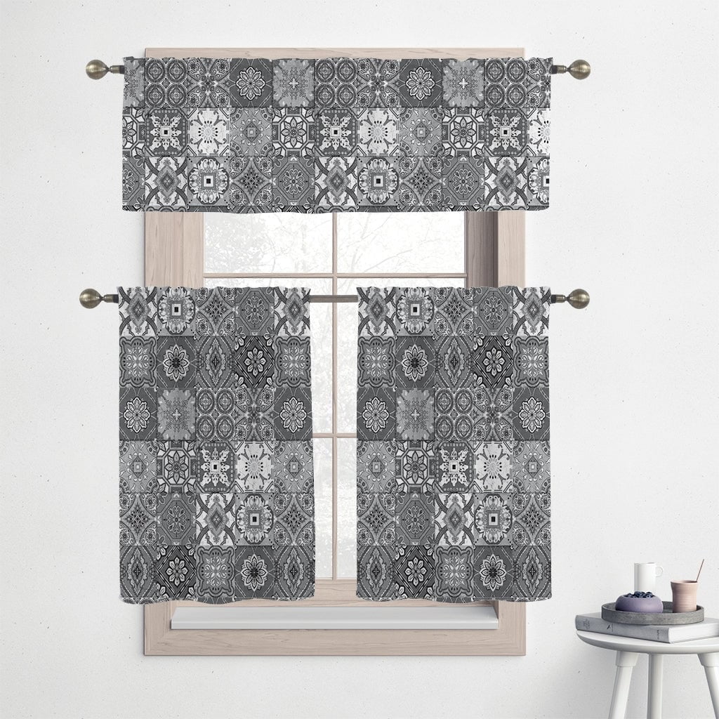 Gray Geometric Tile Design Polyester Kitchen Tier Set