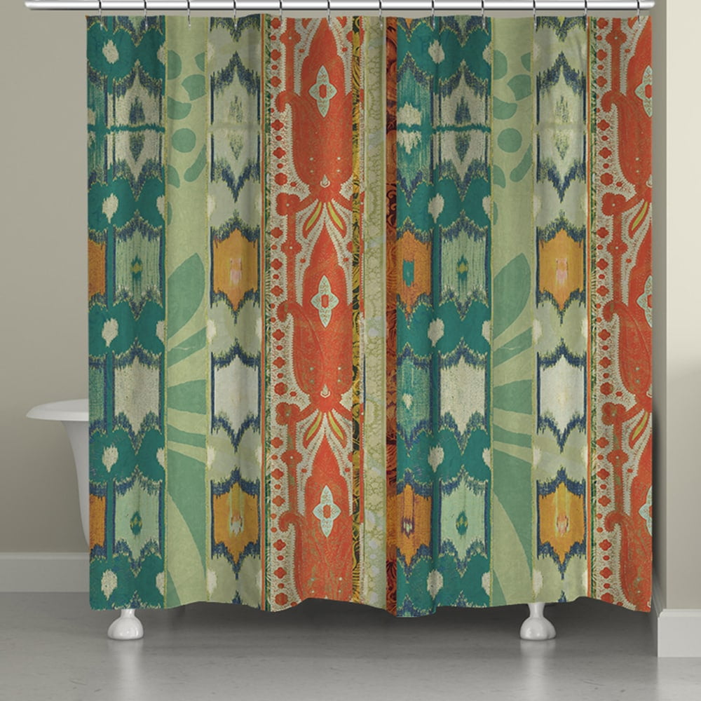 Green and Orange Ikat Polyester Shower Curtain 71 x 72 Inch
