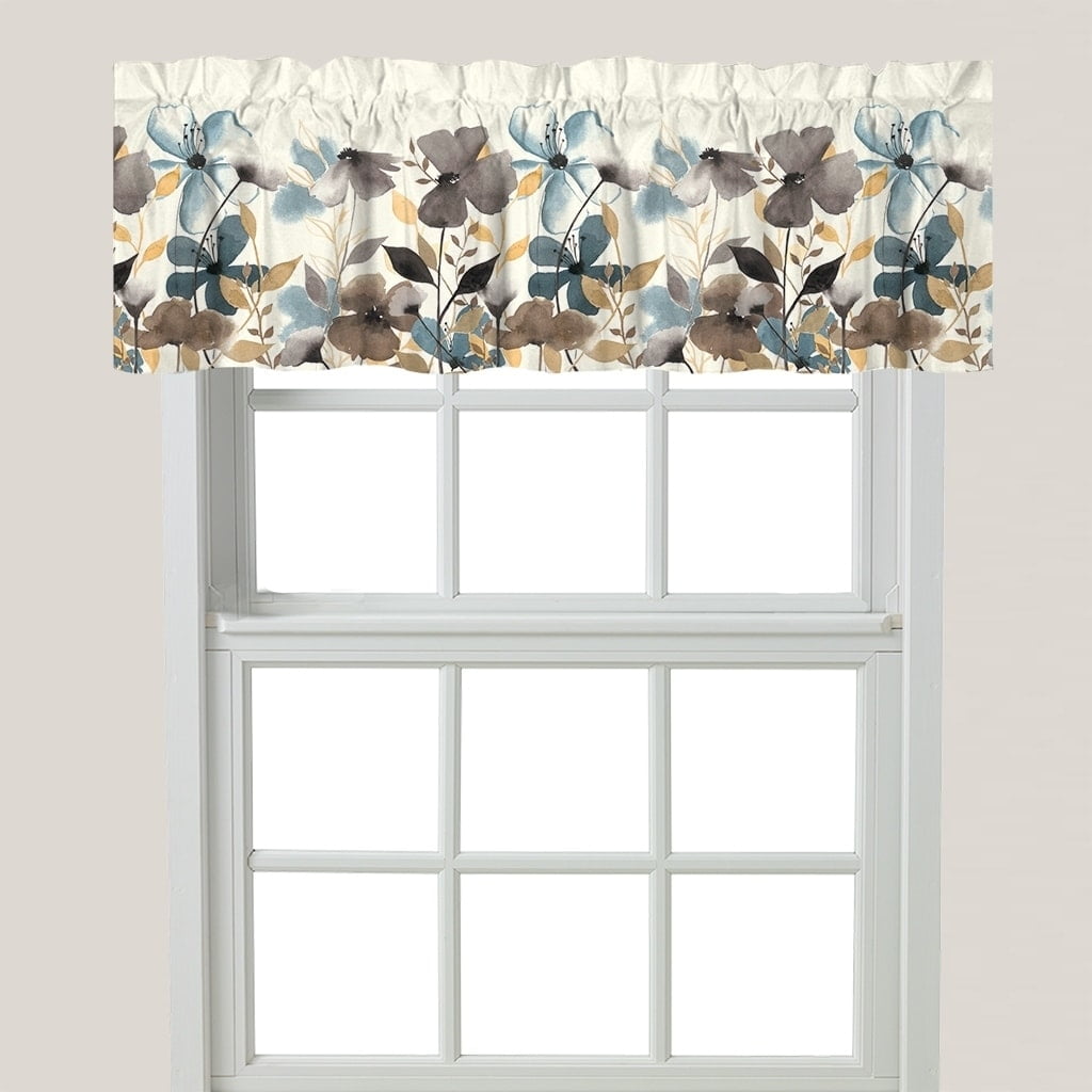 Greige Floral Polyester Rod Pocket Window Valance
