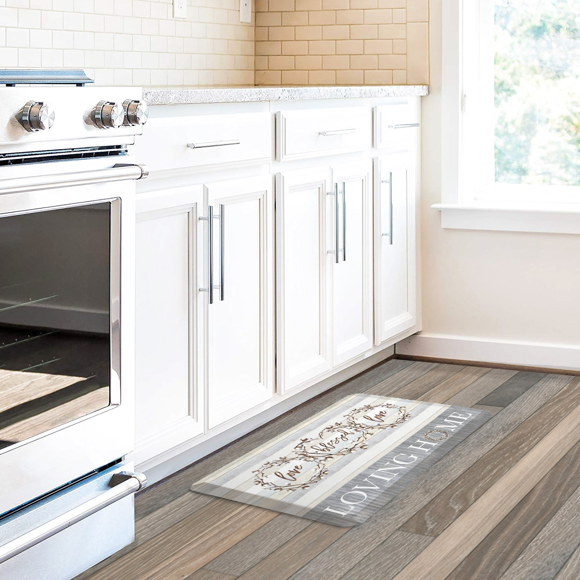 Loving Home Rustic Gray and Beige PVC Kitchen Mat
