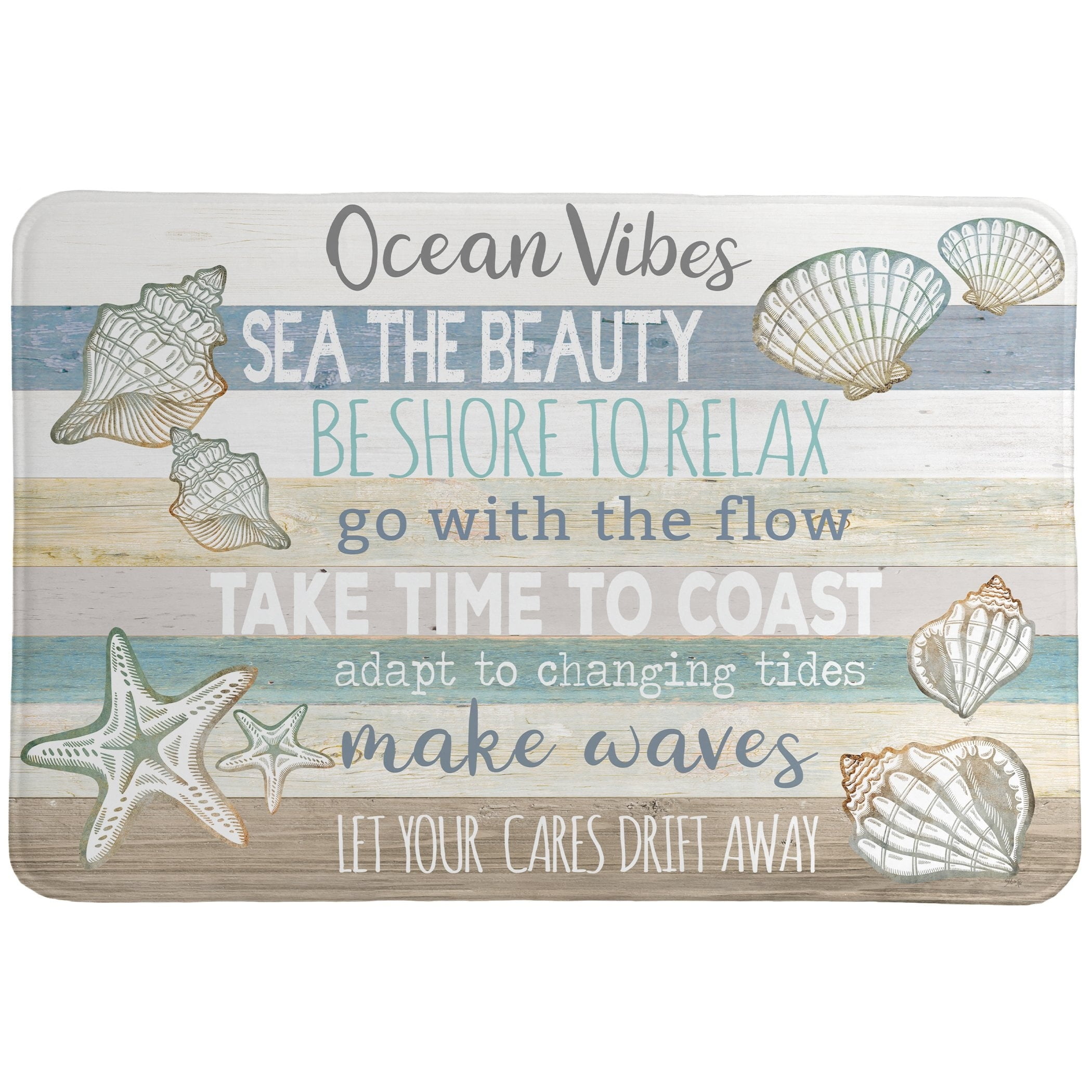 Ocean Vibes Blue Memory Foam Non-slip Rectangular Bath Mat