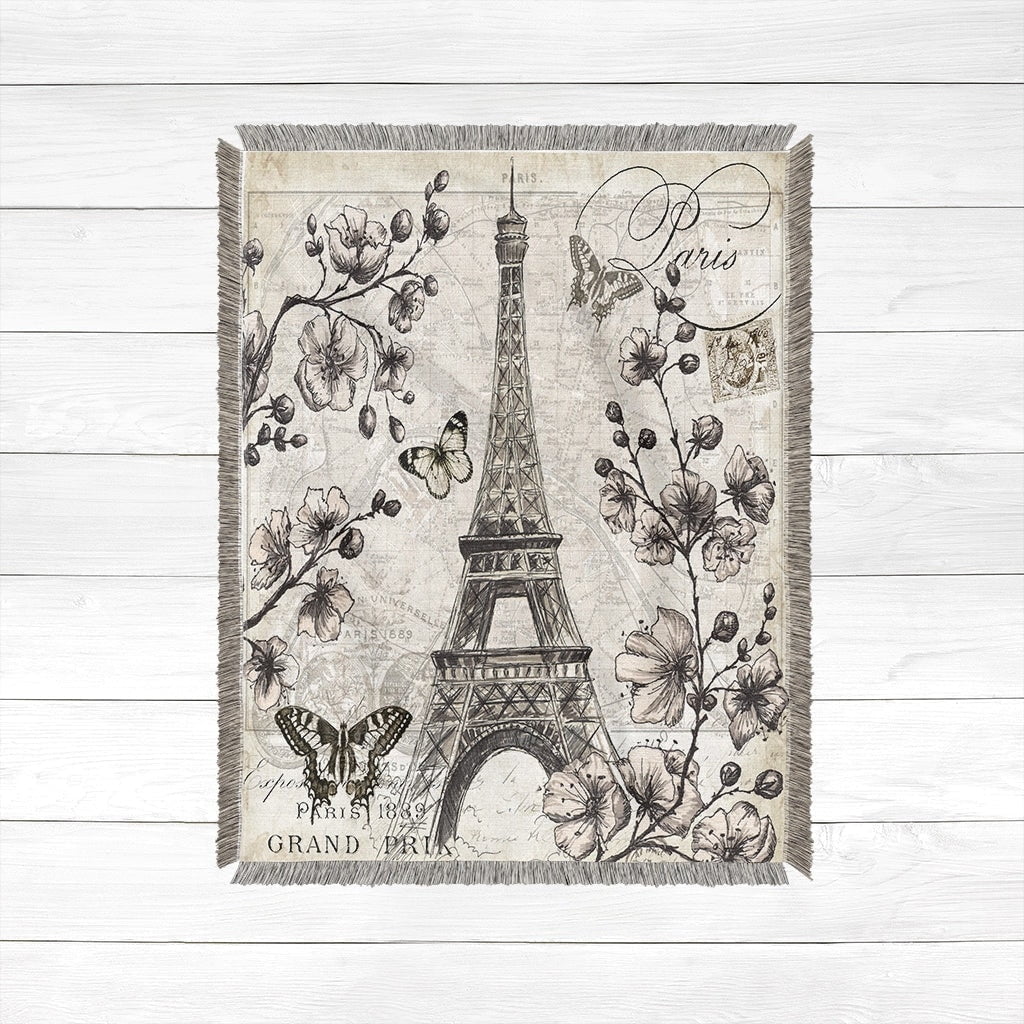 Paris in Bloom Cotton Sherpa Machine Washable Throw Blanket