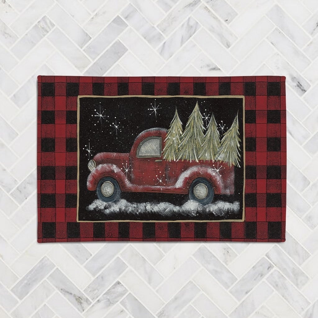 Red Plaid Holiday Pickup Chenille Accent Rug 2' x 3'