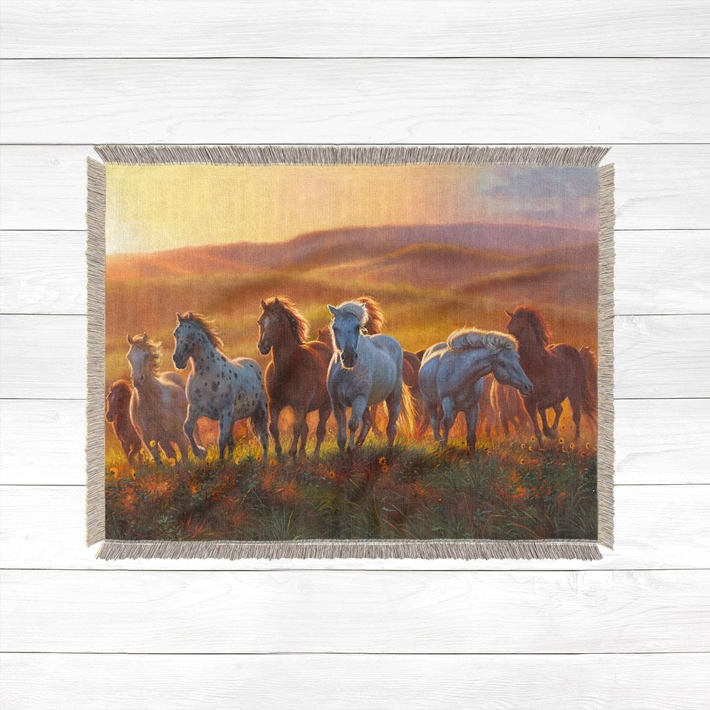 Prairie Thunder Sunset Horse Cotton Woven Throw Blanket