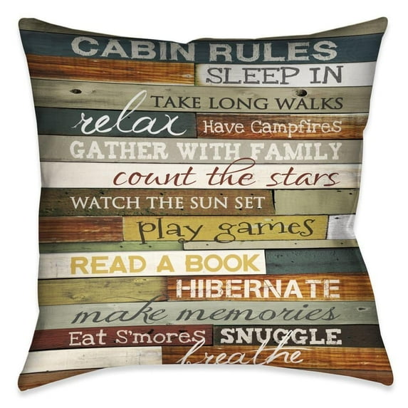 Laural Home Rules of the Cabin Indoor- Outdoor Decorative Pillow 20" x 20"