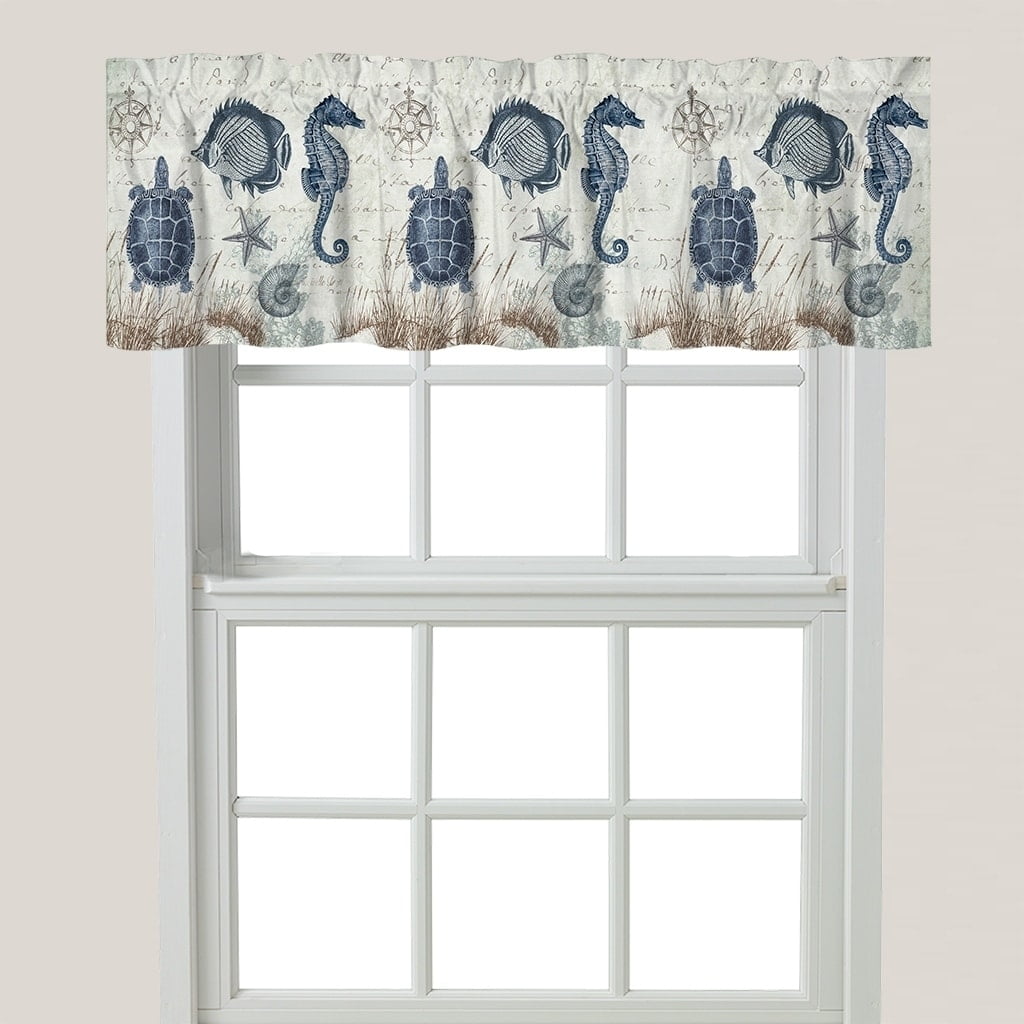 Seaside Postcard Coastal Blue and Beige Window Valance