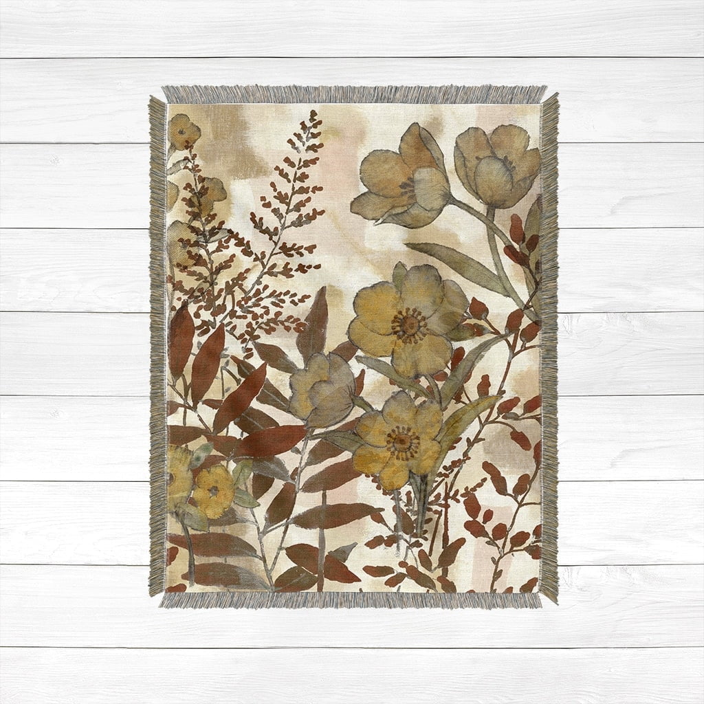 Sienna Earthy Floral Cotton Woven Throw Blanket 60" x 80"