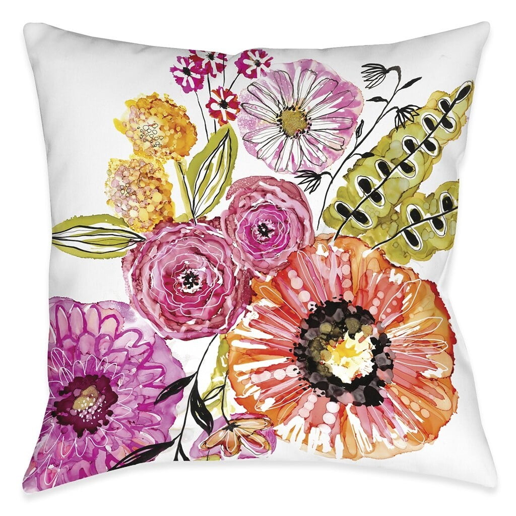 Springtime Florals Watercolor Square Outdoor Pillow