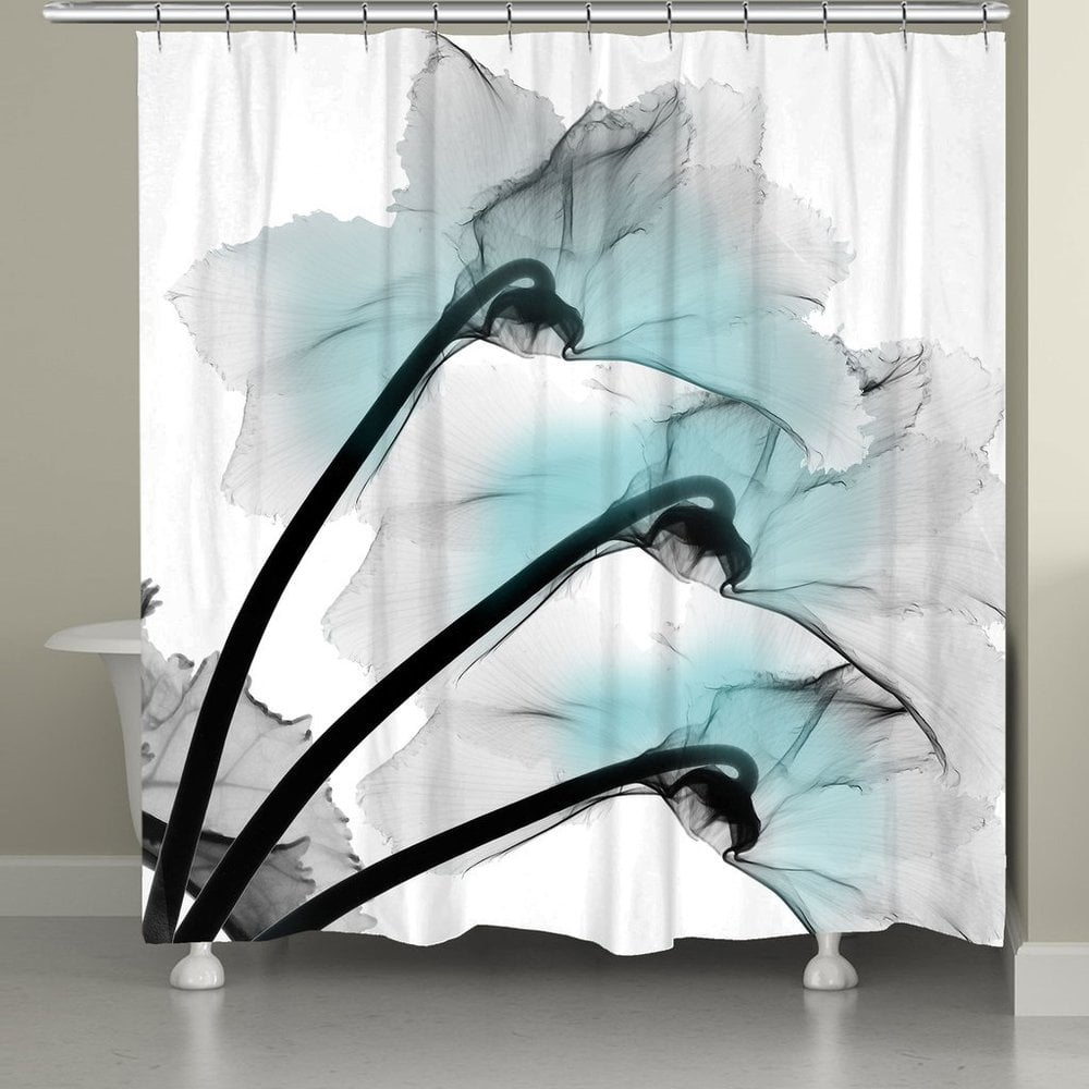 Laural Home Teal Floral XRay Shower Curtain