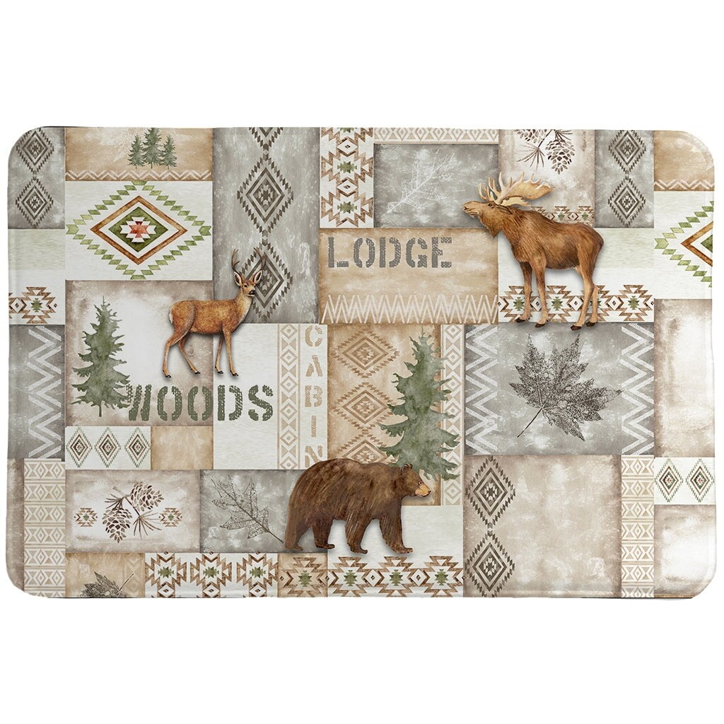 Trail Ridge Gray and Beige Lodge Memory Foam Rug