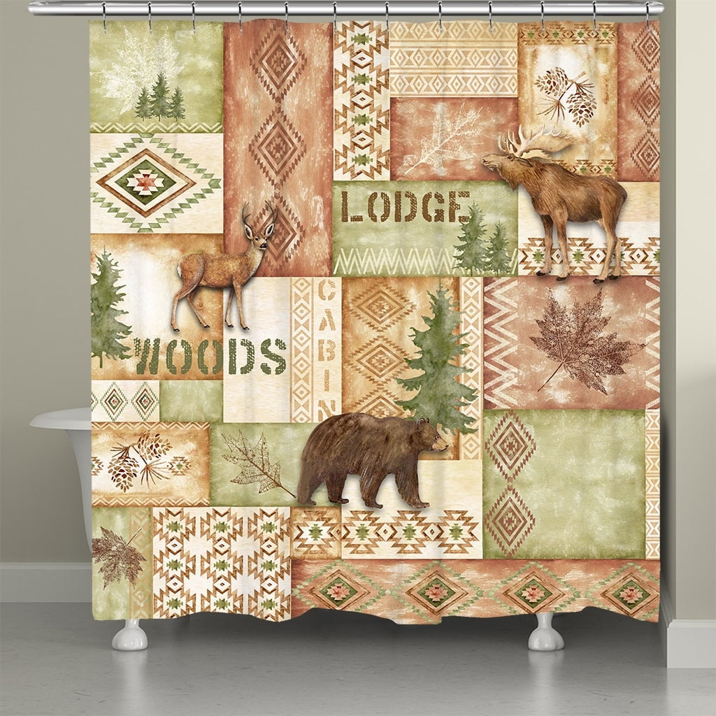 Trail Ridge Rust Lodge-Style Fabric Shower Curtain 71x72