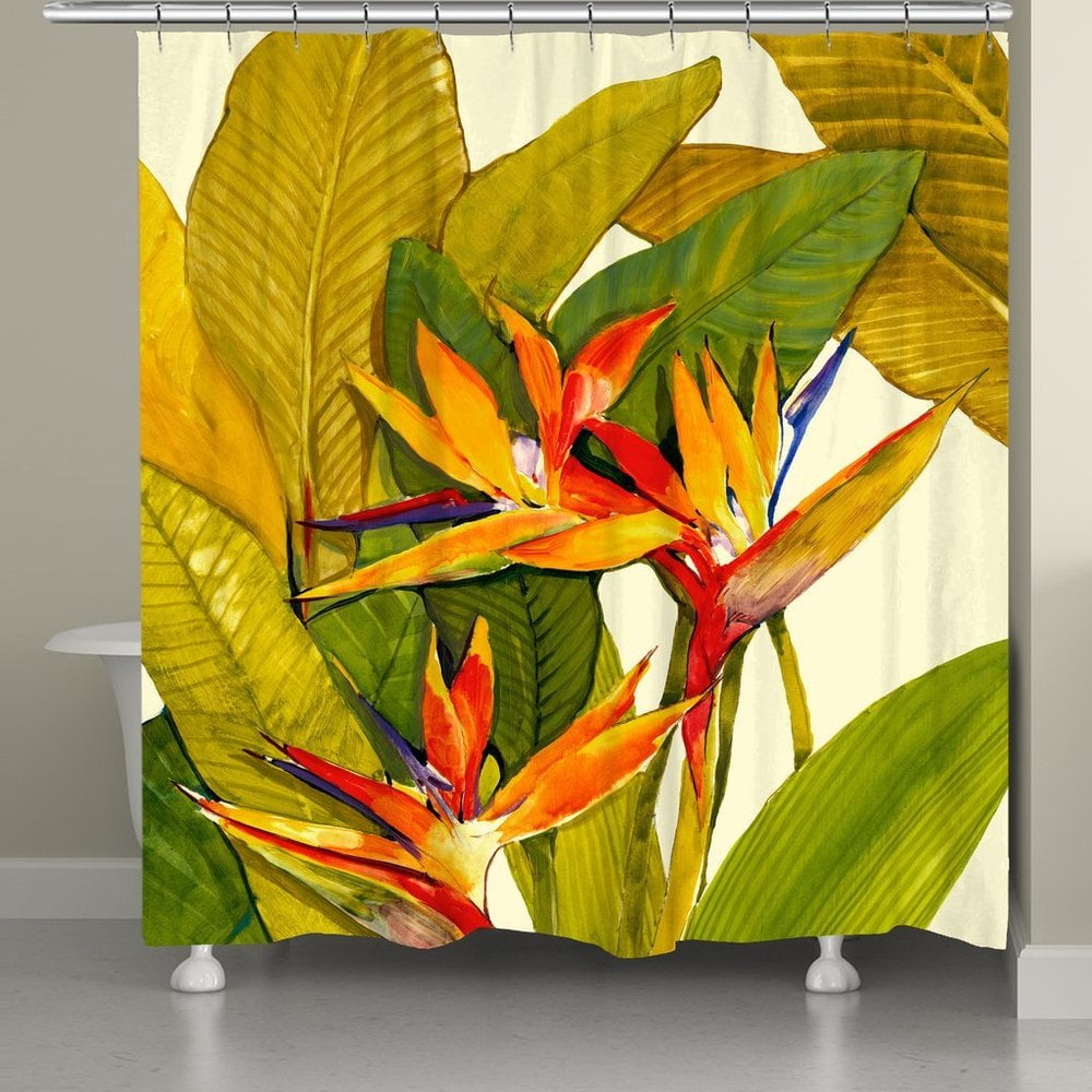 Colorful Tropical Bird of Paradise Fabric Shower Curtain
