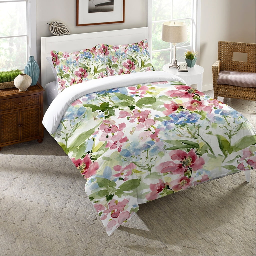 Queen Blue Microfiber Floral Comforter