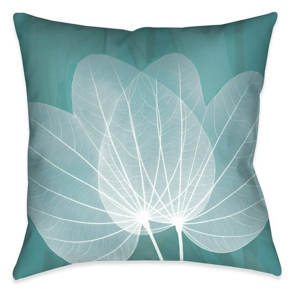 Laural Home X-Ray Leaves on Teal Outdoor Decorative Throw Pillow