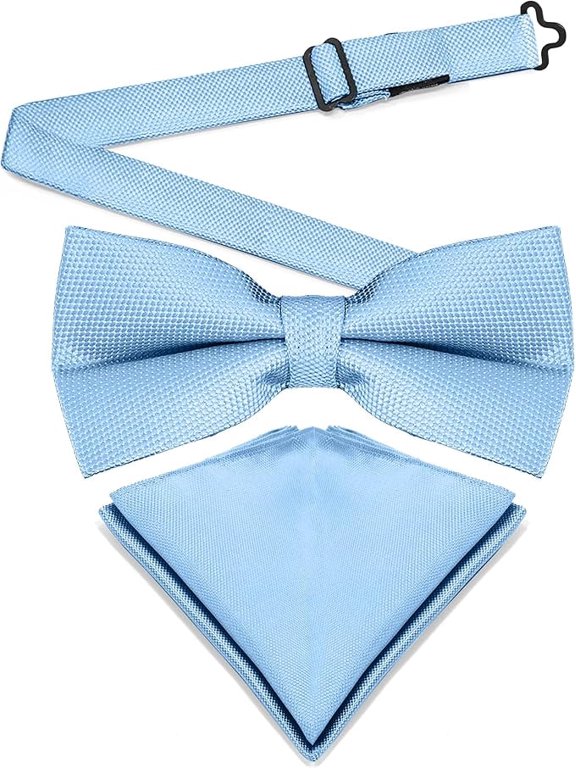 Mens Banded Bow Tie and Pocket Square Set | Solid Color | Pre Tied Classic Formal Bowties - Baby Blue