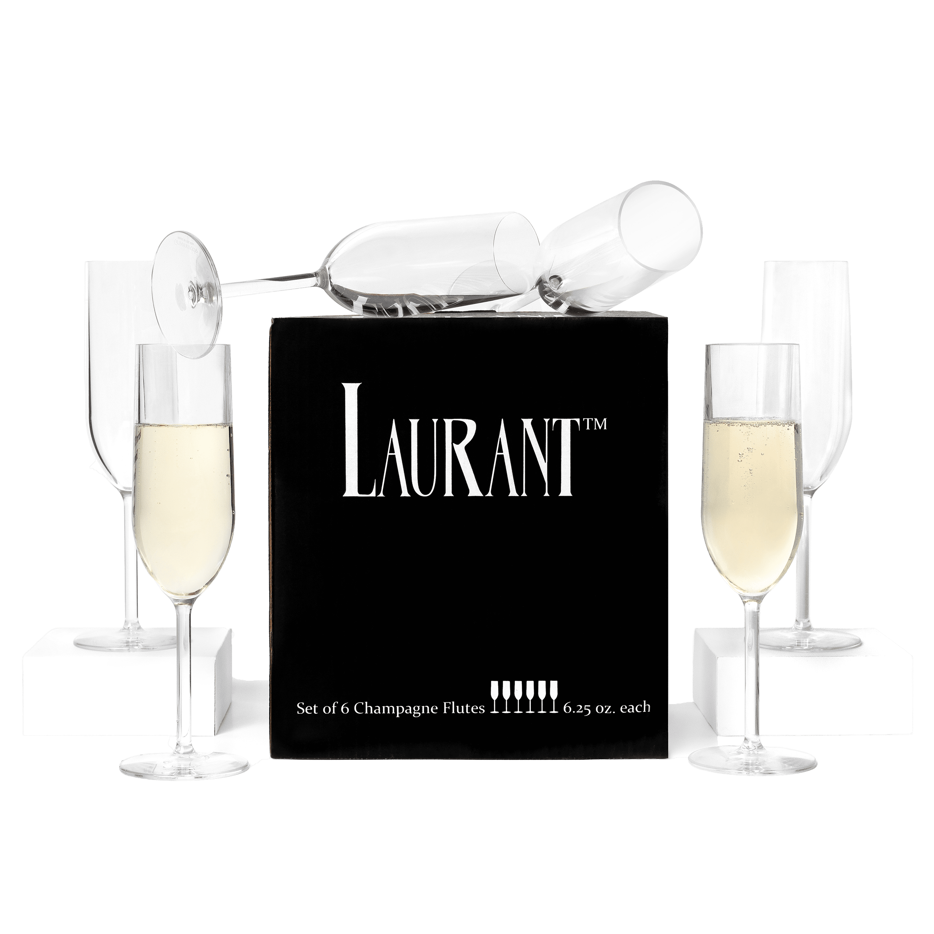 Laurant Tritan Plastic Champagne Flutes, Crystal Clear, Dishwasher-Safe (Set of 6)
