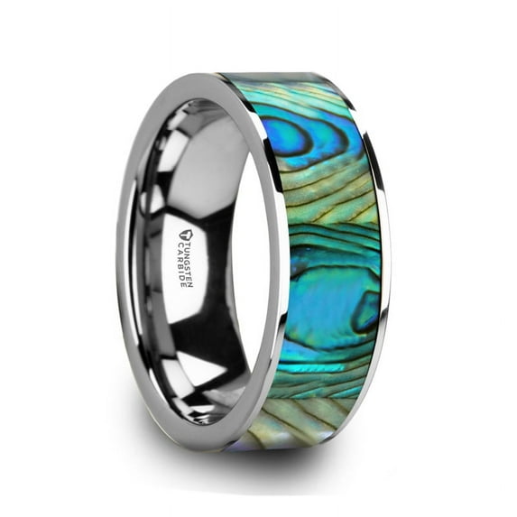 Laurant Tungsten Mens Flat Wedding Band With Mother Of Pearl Inlay Polished Finish