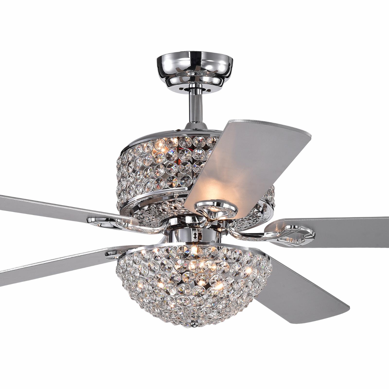 Laure Chrome 5-blade 52-inch Lighted Ceiling Fan with Crystal Shaded Chandelier (Remote Controlled) Sansujyuku sansujyuku.com