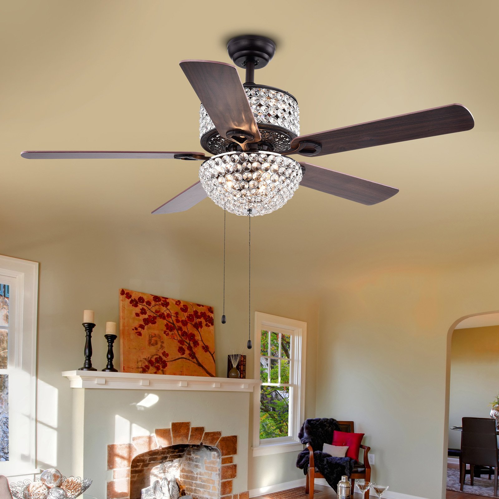 Laure Crystal 6-light Crystal 5-blade 52-inch Ceiling Fan (Optional Remote) Sansujyuku sansujyuku.com